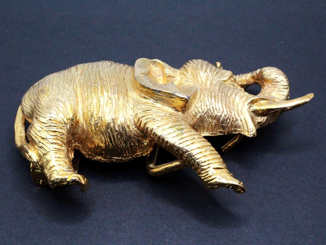 Vintage Gold Plate Textured Designer Elephant Belt Buckle - Etsy display picture 2