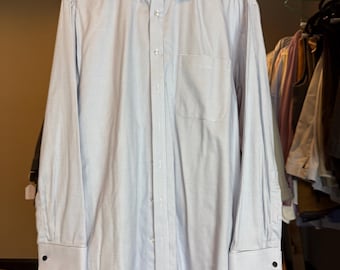 Custom Tailored High End Plaid Light Blue Pattern Cotton Button Down Cuff Shirt w/ Initials