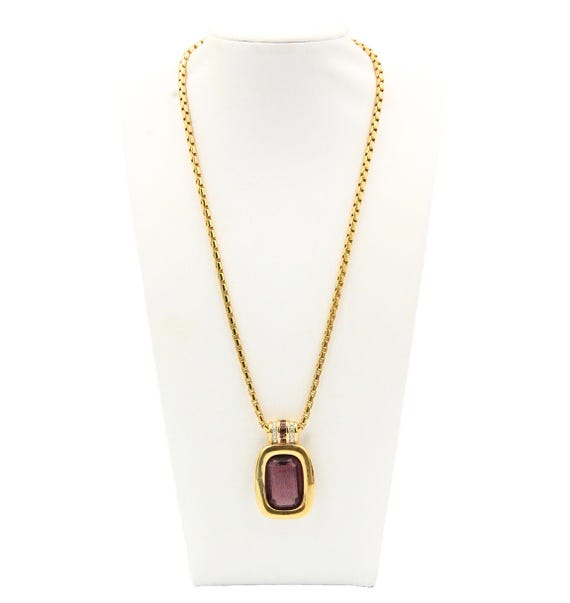 Collier Pendentif Cygne Avec Cristaux Violets - Chaîne Longue Plaquée Or, NEUF Avec étiquettes