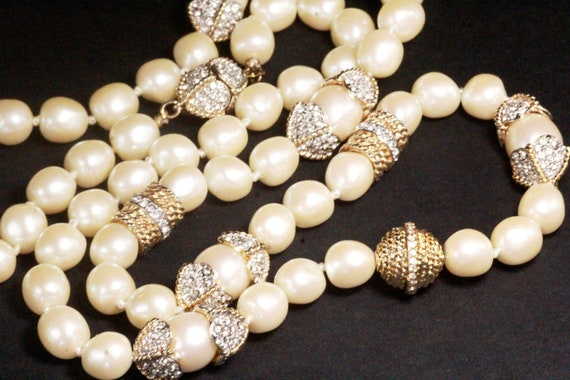 French Couture Baroque Faux Pearl Pave Rhinestone… - image 8