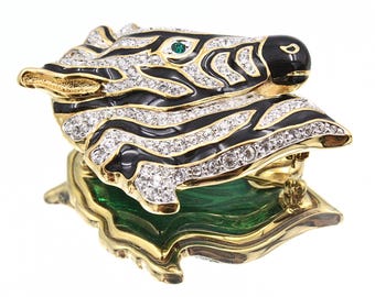 Splendid Swarovski Signed Zebra Head Gold Tone Encrusted
