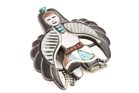 L & V Harker Zuni Inlaid Bennet Marked Sterling S… - image 1