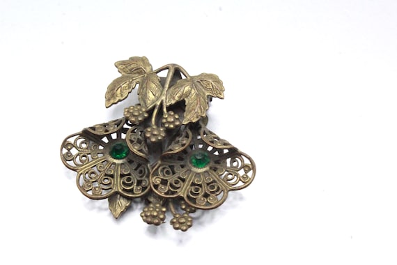 Antique Edwardian Green Glass Filigree Brass Dres… - image 3