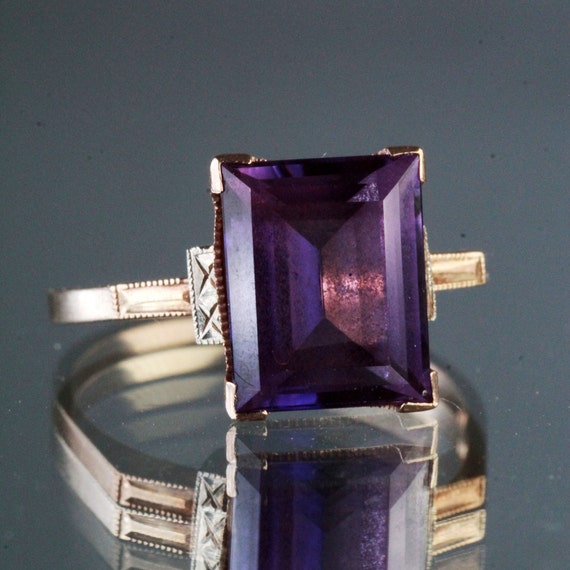 Antique Art Deco 10K Gold Synthetic Spinel Purple… - image 4