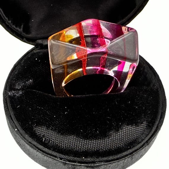 Charming Retro Faceted Multicolored Lucite Ring S… - image 2