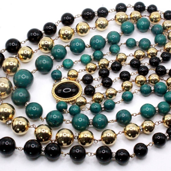 Valentino Couture Runway Green Gold Black Graduating Massive Acrylic Necklace