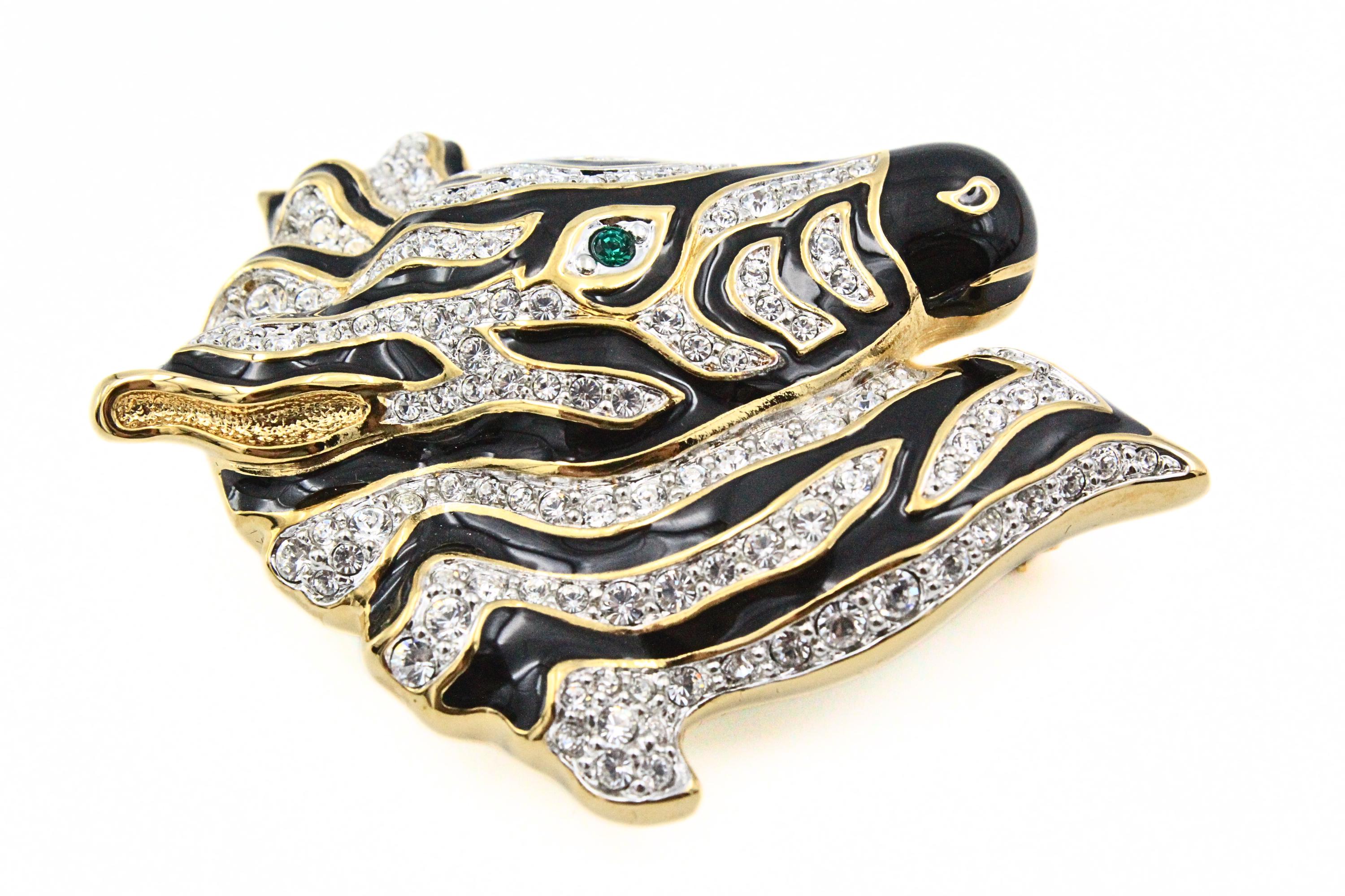 スワロフスキーゼブラ Splendid Swarovski Signed Zebra Head Gold Tone Encrusted