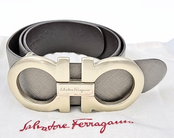 Salvatore Ferragamo Gancini-Buckle Reversible Gray Leather Belt