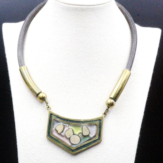 VTG Fused Dichroic Glass Brass Studio Artisan Geo… - image 1