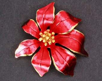 Spilla Fiore Rosso A Pois Con Bottone Blu Per Bambina Fatta A Mano - Foto 3