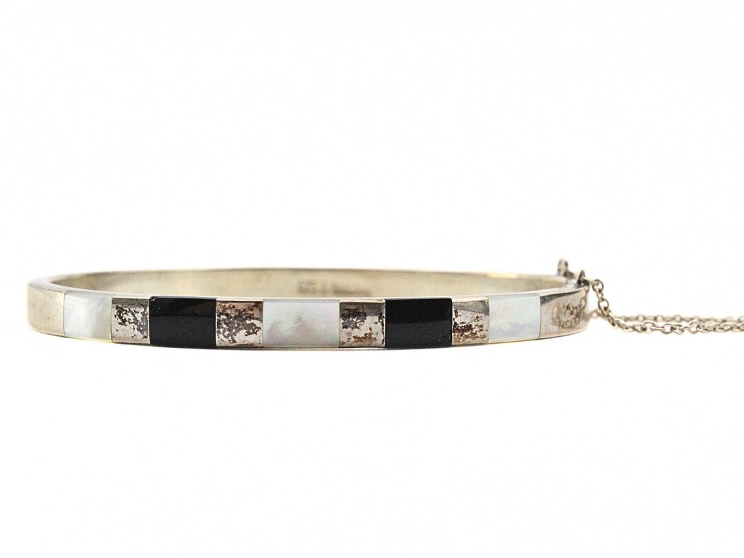 Stupendous Sterling Silver Thailand Mother of Pearl MOP Onyx Inlaid ...