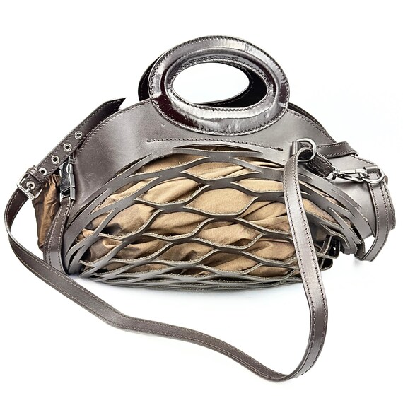 Benedetta Bruzziches Luxury Brown Leather Cut Out Cage Convertible Satchel Bag