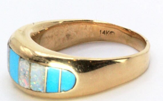 Hallmarked Thane De Leon Navajo 14K Gold Opal Tur… - image 7