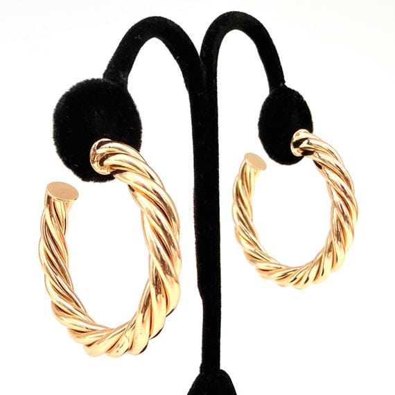 Fabulous Gold Plated Twisted Chunky Hoop Post Earrings View 5