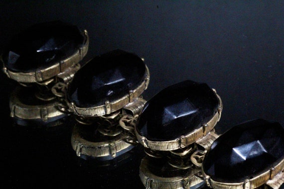 Vintage Black Faceted Lucite Cabochon Link Wide B… - image 9