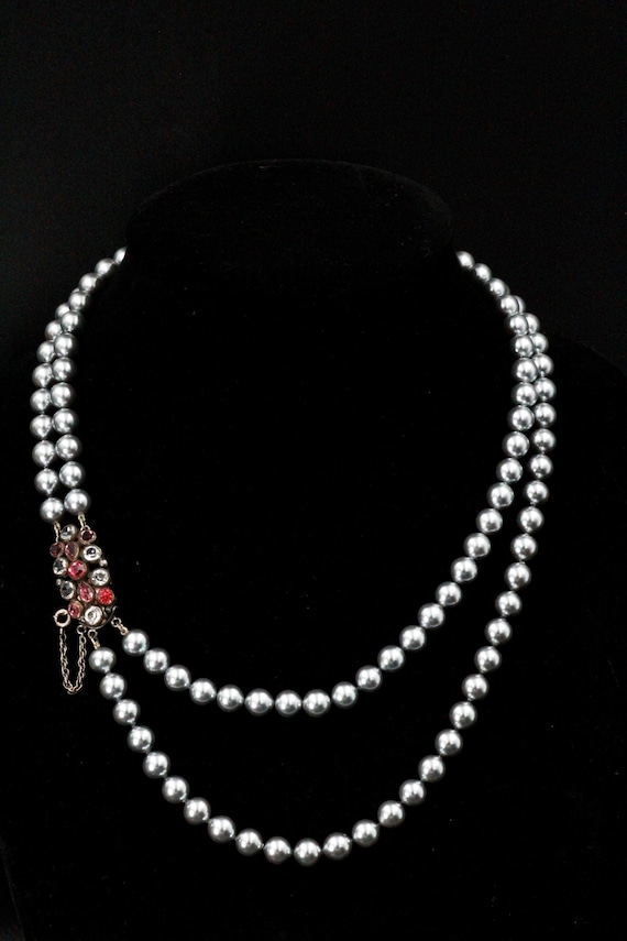 Early Hobe Unsigned Sterling Silver Grey Pearl Nec