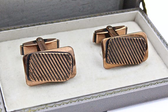 Rustic MCM Modern Rectangular Copper Cufflinks - image 3