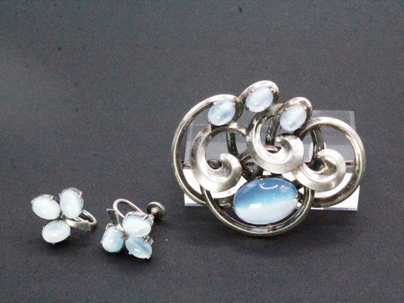 WRE Signed Sterling Silver Faux Moonstone Cabocho… - image 5