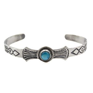 Handsome Sterling Silver Navajo Harvey Era Turquoise Old Pawn Baby Cuff