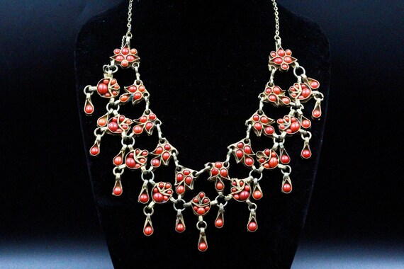 Vintage Indian Coral Brass Tone Ethnic Tribal Utt… - image 7