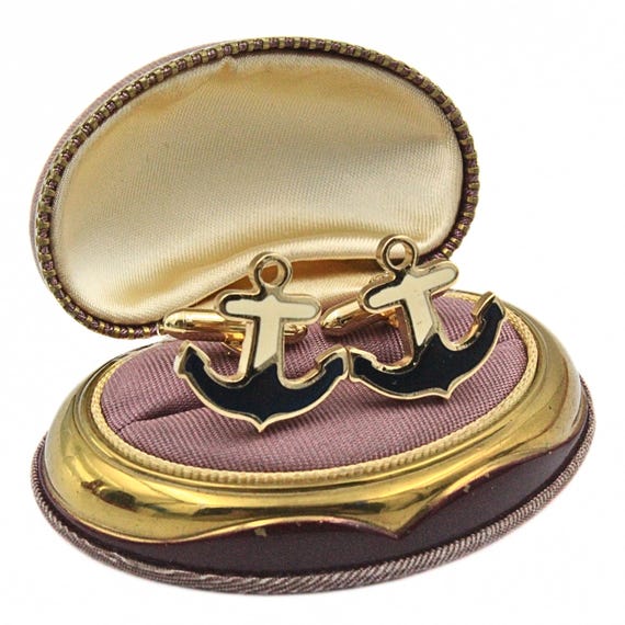 Marine Anchor Enamel Gold Tone Cufflinks - image 1