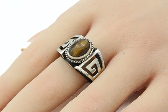 Hallmarked FDW Sterling Silver Southwest Cut Out Tiger's Eye Cab Ring Sz 8 View 4