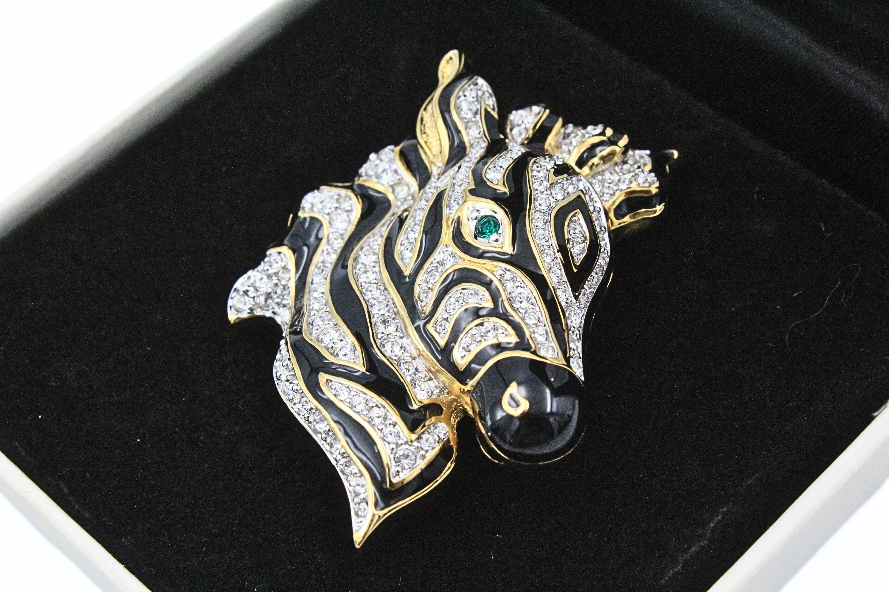スワロフスキーゼブラ Splendid Swarovski Signed Zebra Head Gold Tone Encrusted
