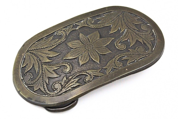 Spectacular Embossed Flower Brass Plated Belt Buckle - Etsy