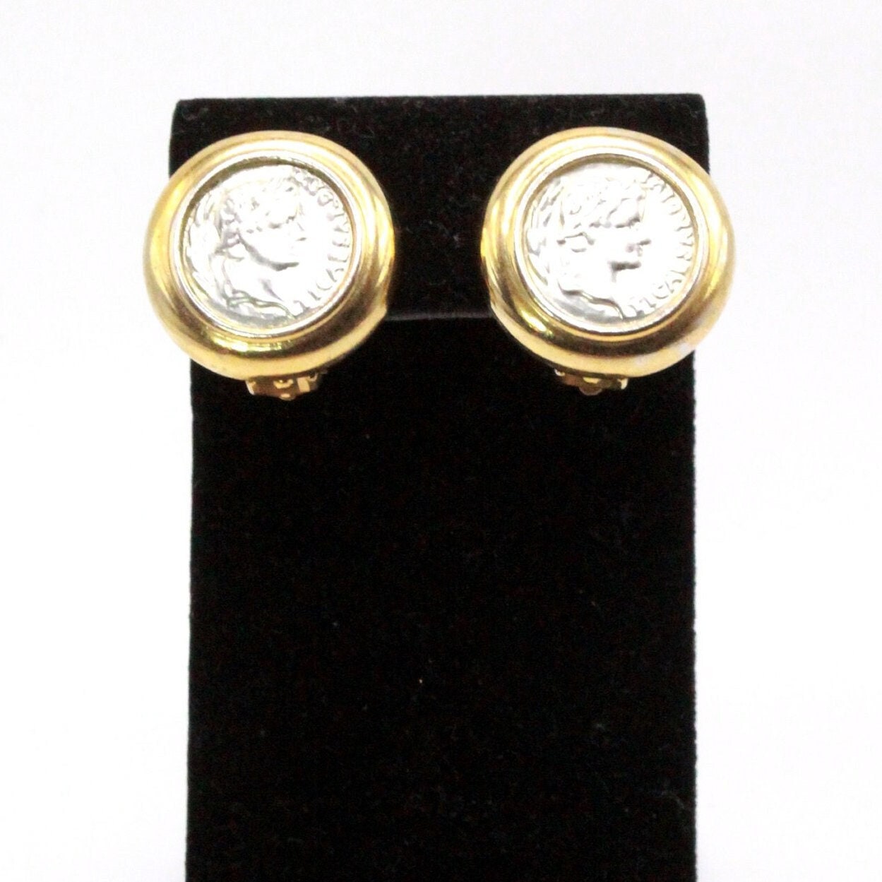 Vintage Coin Face Byzantine Style Gold Plate Designer Clip