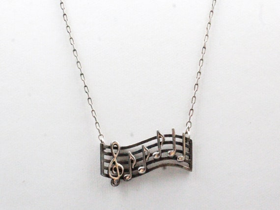 Vintage Sterling Silver Music Notes Necklace - image 1