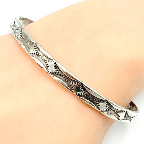Handsome Navajo Ingot Sterling Silver Etched Cuff Bracelet
