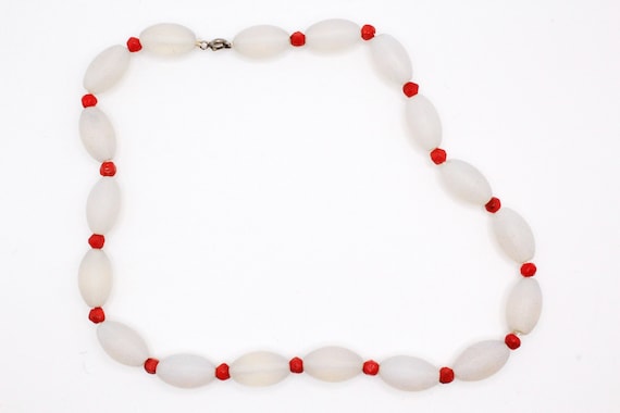 Antique Art Deco Frosted Glass Coral Bead Choker … - image 6