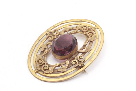 Antique Victorian Brass Faceted Round Purple Czec… - image 3