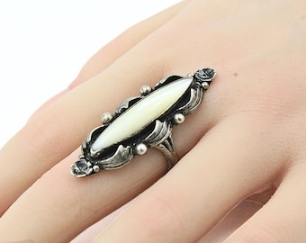 Hermoso anillo alargado de plata de ley con diseño clásico de peón antiguo navajo, talla 6