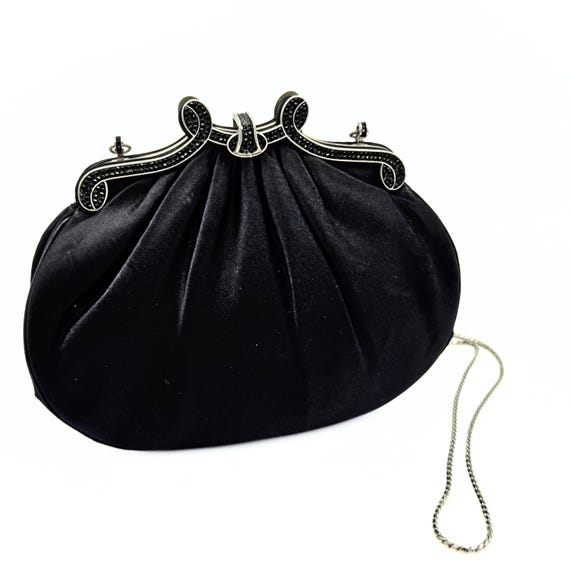 Judith Leiber Designer High End Black Satin Rhinestones Formal