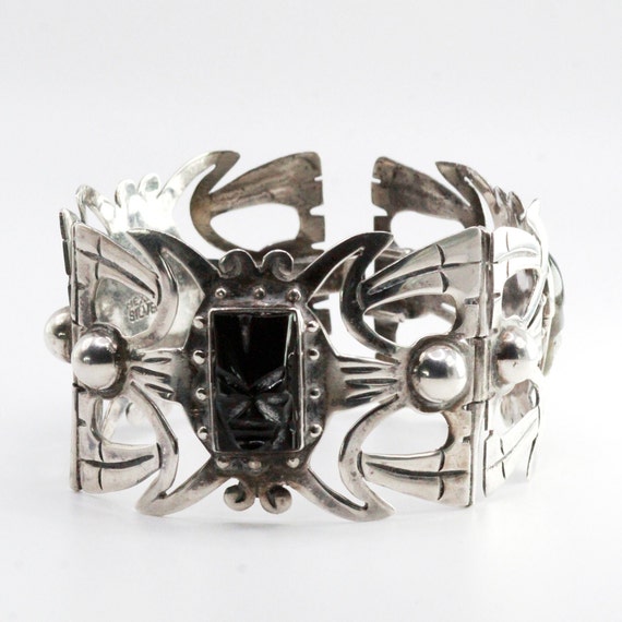 Vintage Sterling Silver Mexican Carved Aztec Face… - image 7