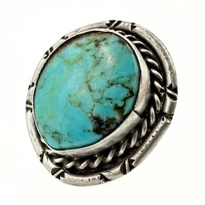 Vintage Old Pawn Sterling Silver Twisted Rope Turquoise Ring Sz 5.5