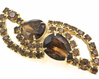Vintage Rootbeer Brown Rhinestone Brooch, Smoky Topaz Glass Statement Pin, Autumn Fall Designer Jewelry Gifts for Her