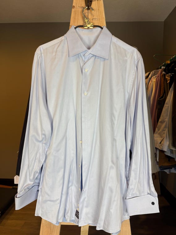 Designer Custom Made Solid Light Blue Button Down… - image 2