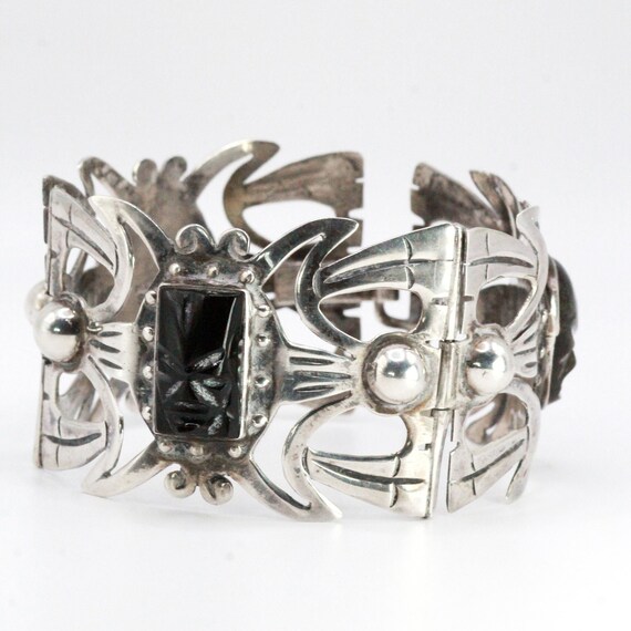 Vintage Sterling Silver Mexican Carved Aztec Face… - image 9
