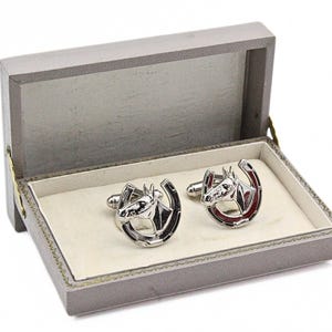 Wild Cut Out Silver Plated Horse Head Horse Shoe Cowboy Cufflinks