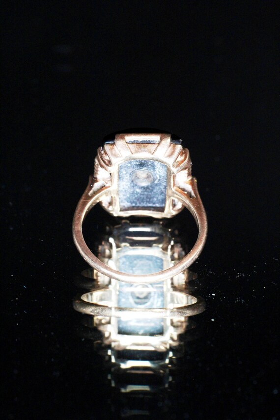 Antique Art Deco 10K Gold Onyx Diamond Ring - image 10
