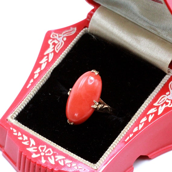 Antique 1890's 18K Gold Mediterranean Coral Caboc… - image 7