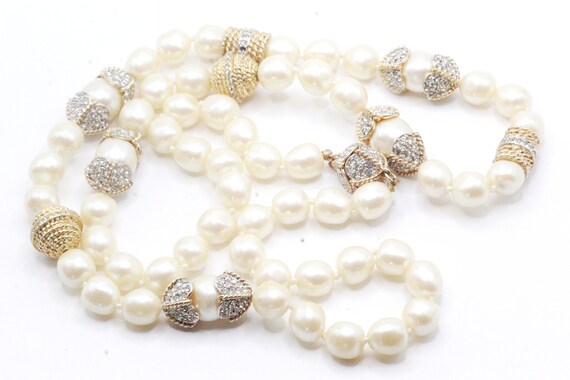 French Couture Baroque Faux Pearl Pave Rhinestone… - image 4