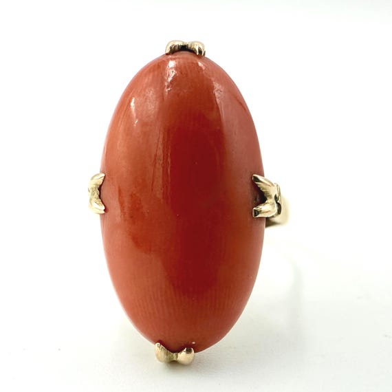 Antique 1890's 18K Gold Mediterranean Coral Cabochon  Ring