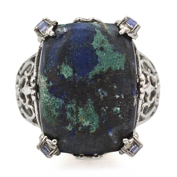 STS Karis Signed Rectangular Massive Turquoise Rh… - image 1