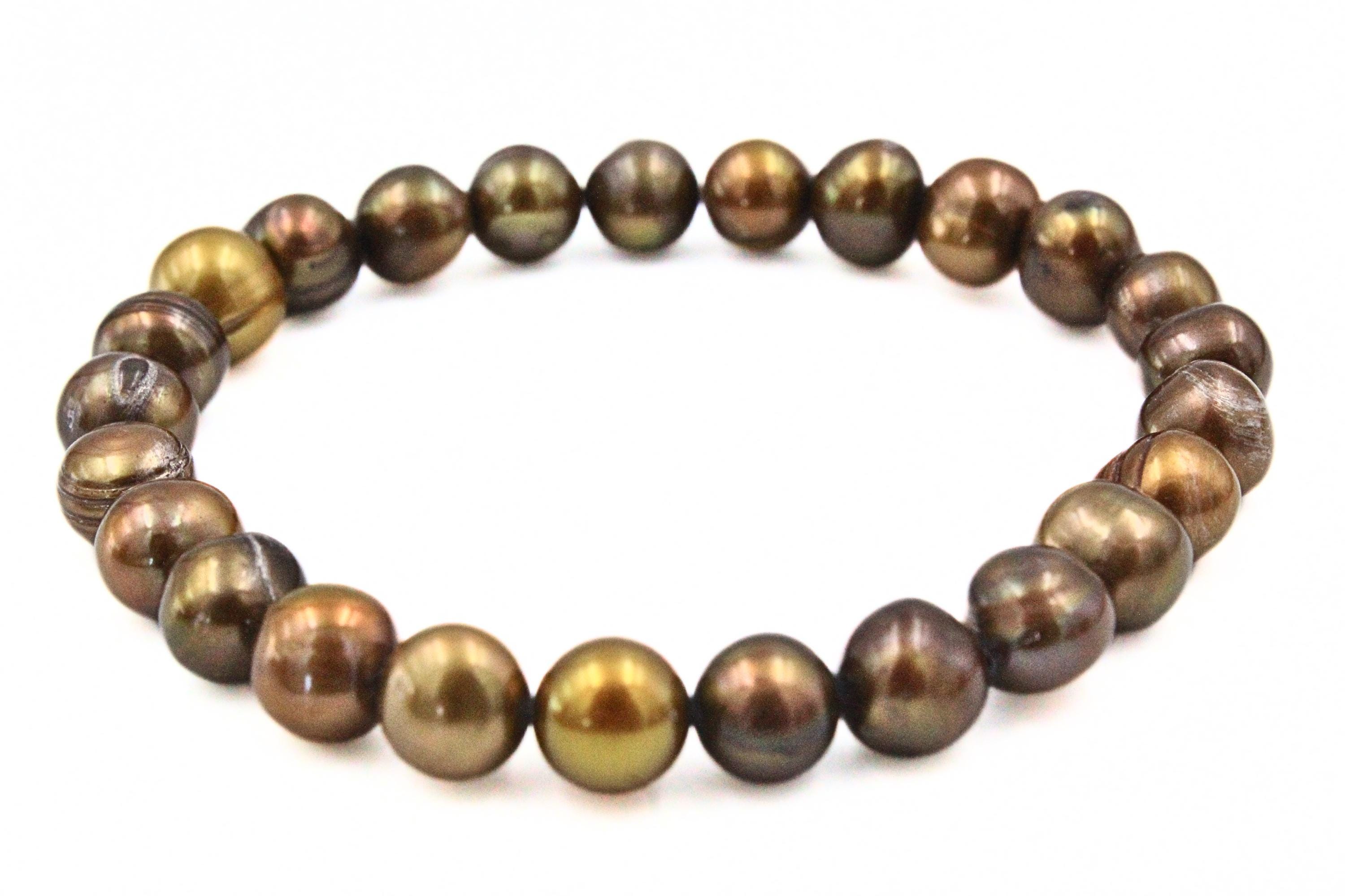 Rustic Brown Iridescent Keshi Freshwater Pearl HSN Stretch