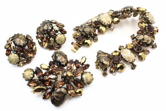Astounding Regency Signed AB Crystals Browns Oran… - image 1