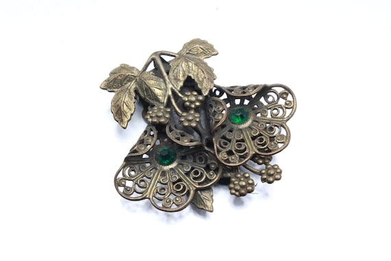 Antique Edwardian Green Glass Filigree Brass Dres… - image 1