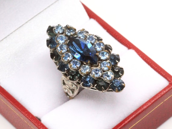 Vintage Rhinestones Blues 40's Silver Tone Ornate… - image 2